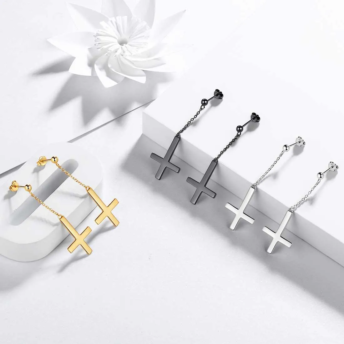 Tokyo Mart Upside Down Cross Earrings Dangling Women Mens Jewelry Sterling Silver