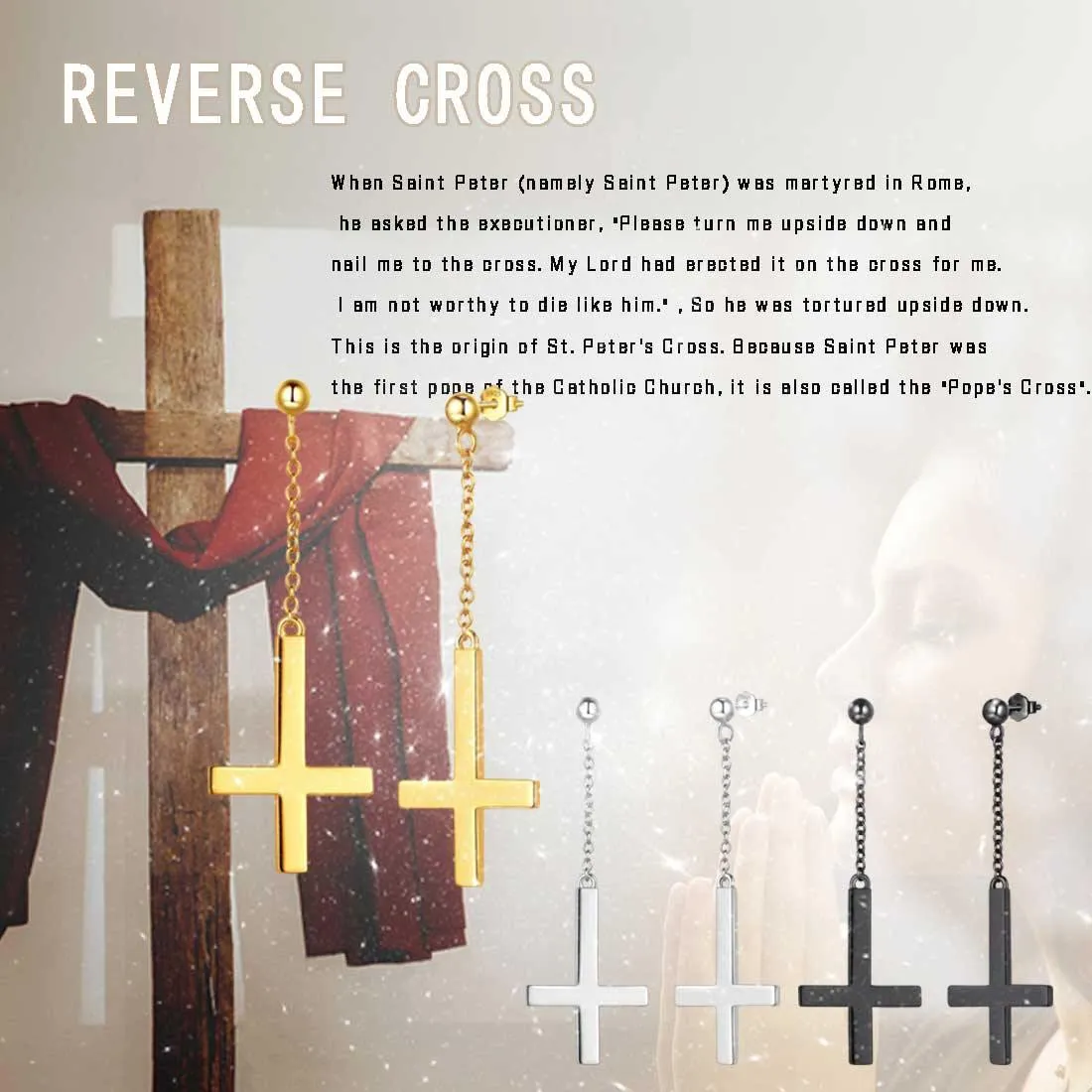 Tokyo Mart Upside Down Cross Earrings Dangling Women Mens Jewelry Sterling Silver