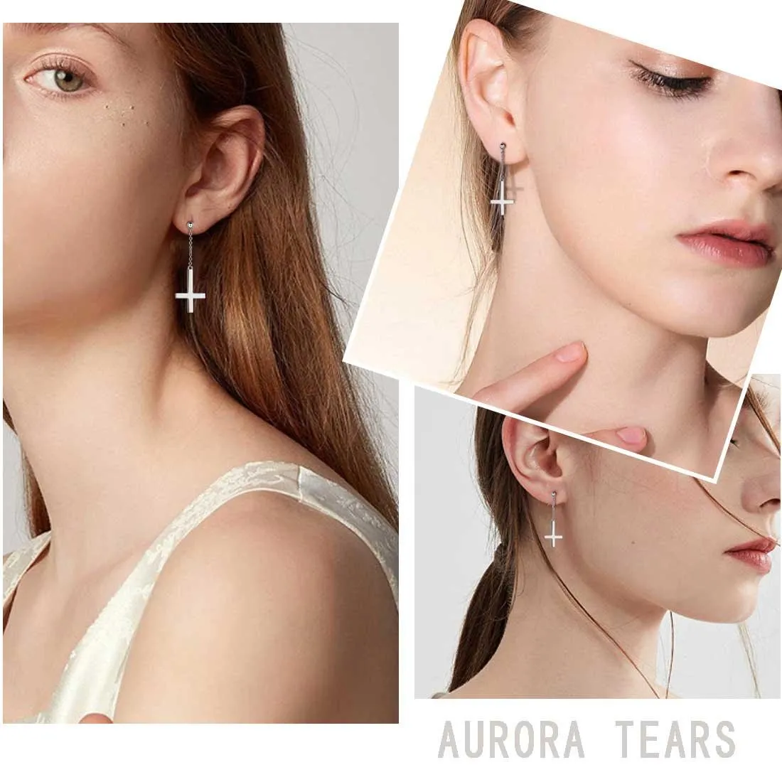Tokyo Mart Upside Down Cross Earrings Dangling Women Mens Jewelry Sterling Silver