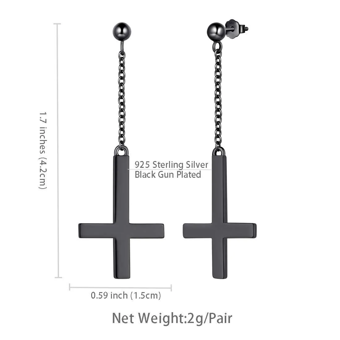Tokyo Mart Upside Down Cross Earrings Dangling Women Mens Jewelry Sterling Silver
