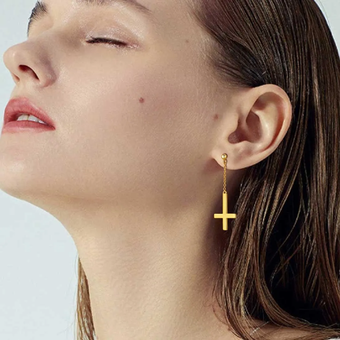 Upside Down Cross Earrings Dangling Women Mens Jewelry Sterling Silver