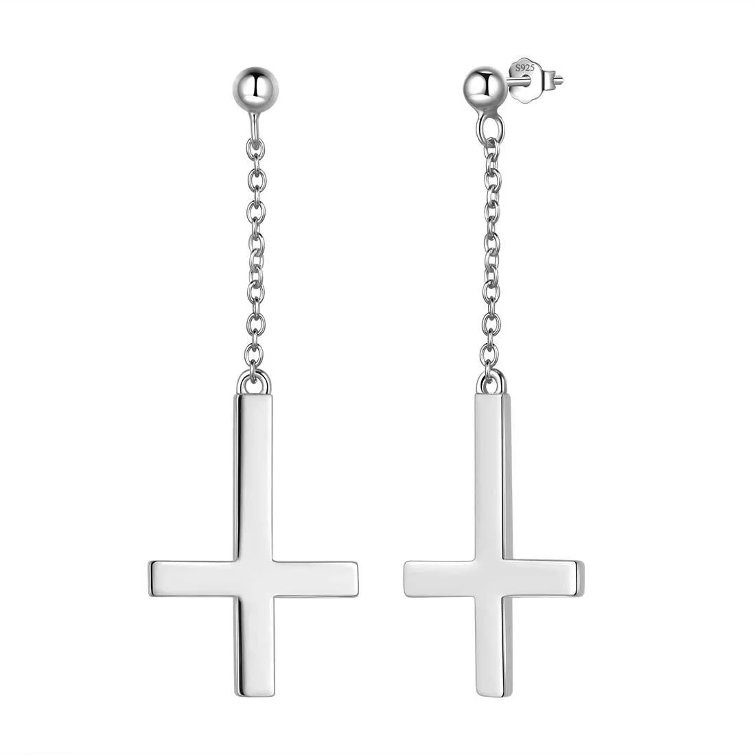 Upside Down Cross Earrings Dangling Women Mens Jewelry Sterling Silver