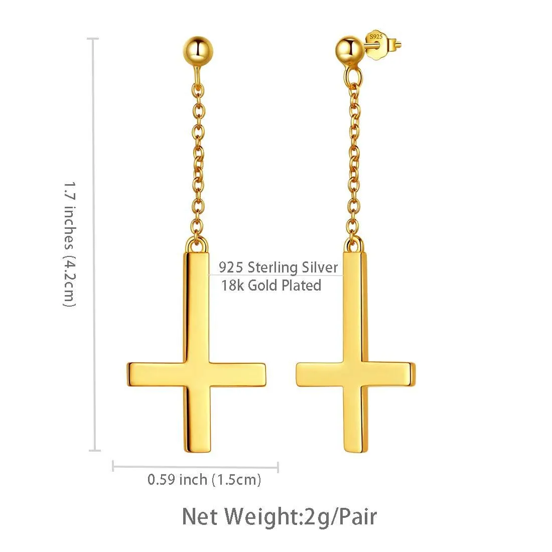 Upside Down Cross Earrings Dangling Women Mens Jewelry Sterling Silver