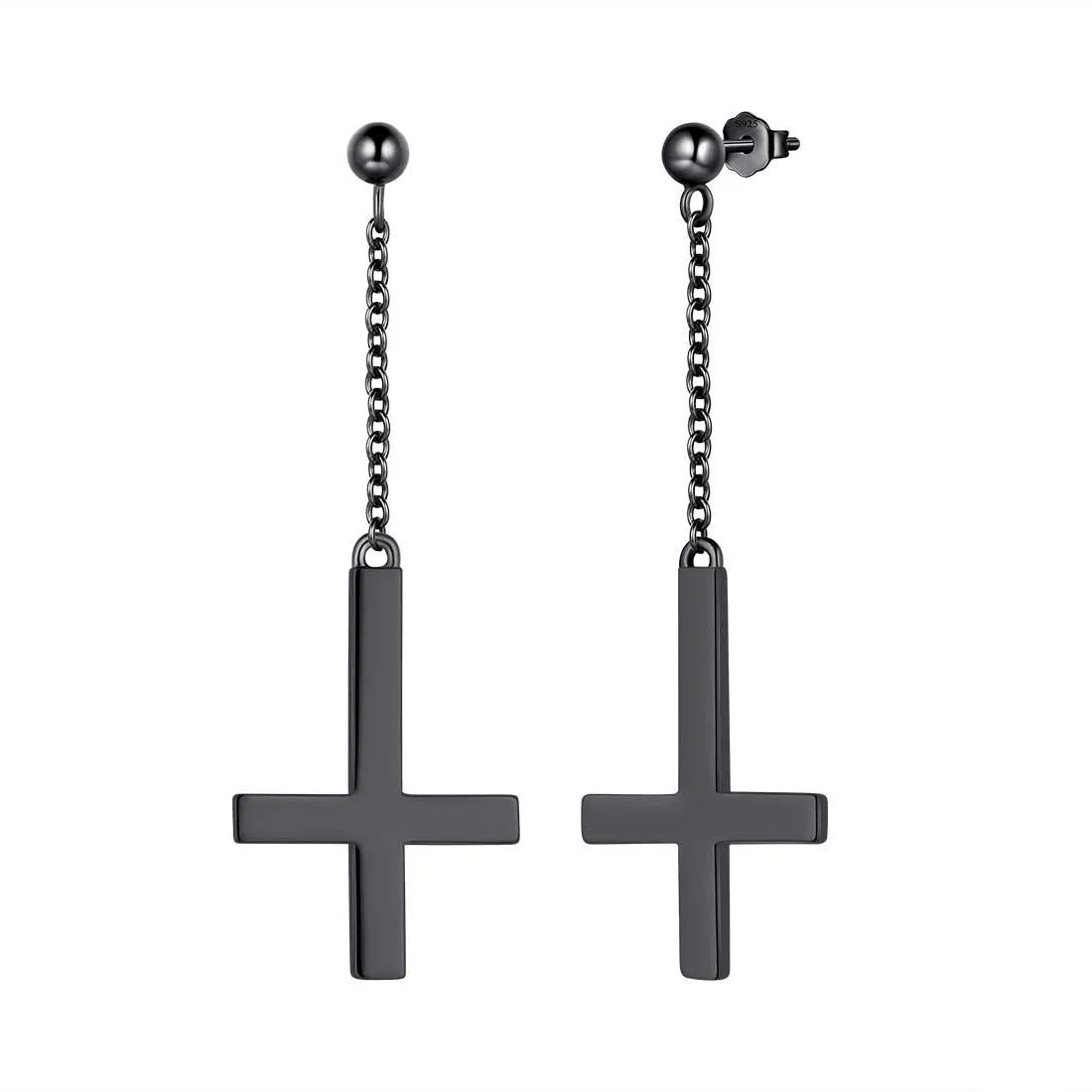 Upside Down Cross Earrings Dangling Women Mens Jewelry Sterling Silver