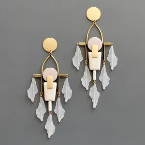 White and gray post earrings