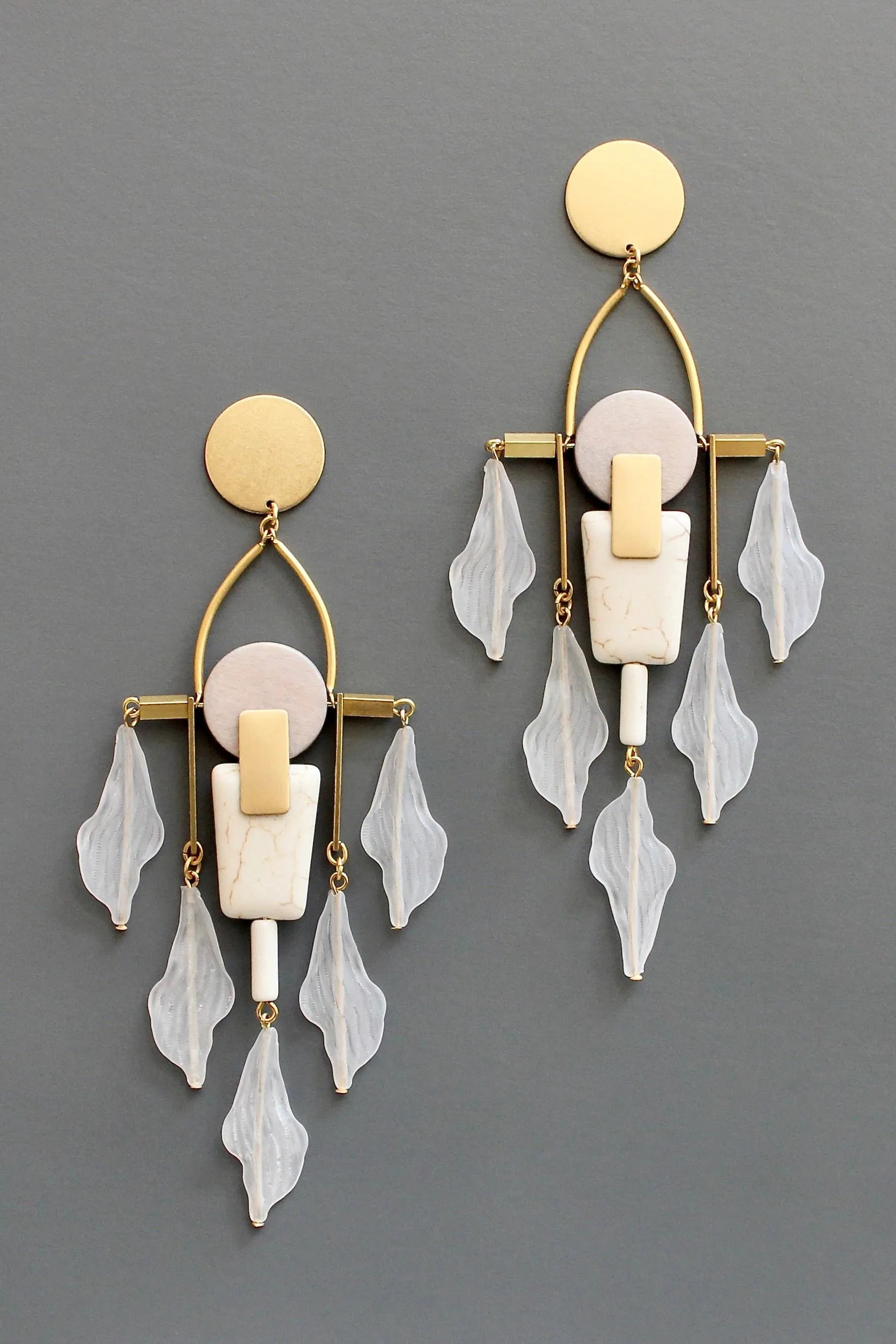 White and gray post earrings