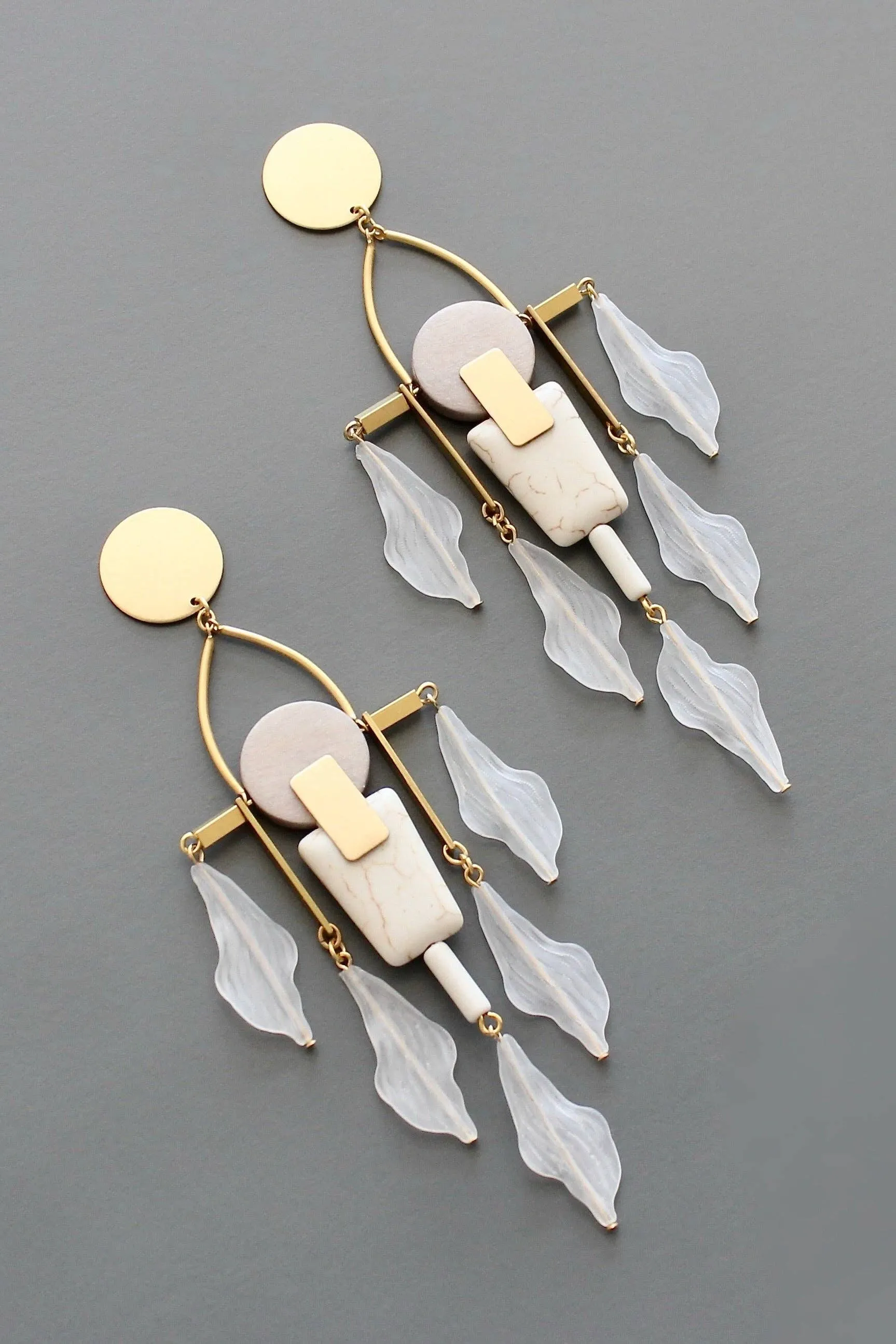 White and gray post earrings