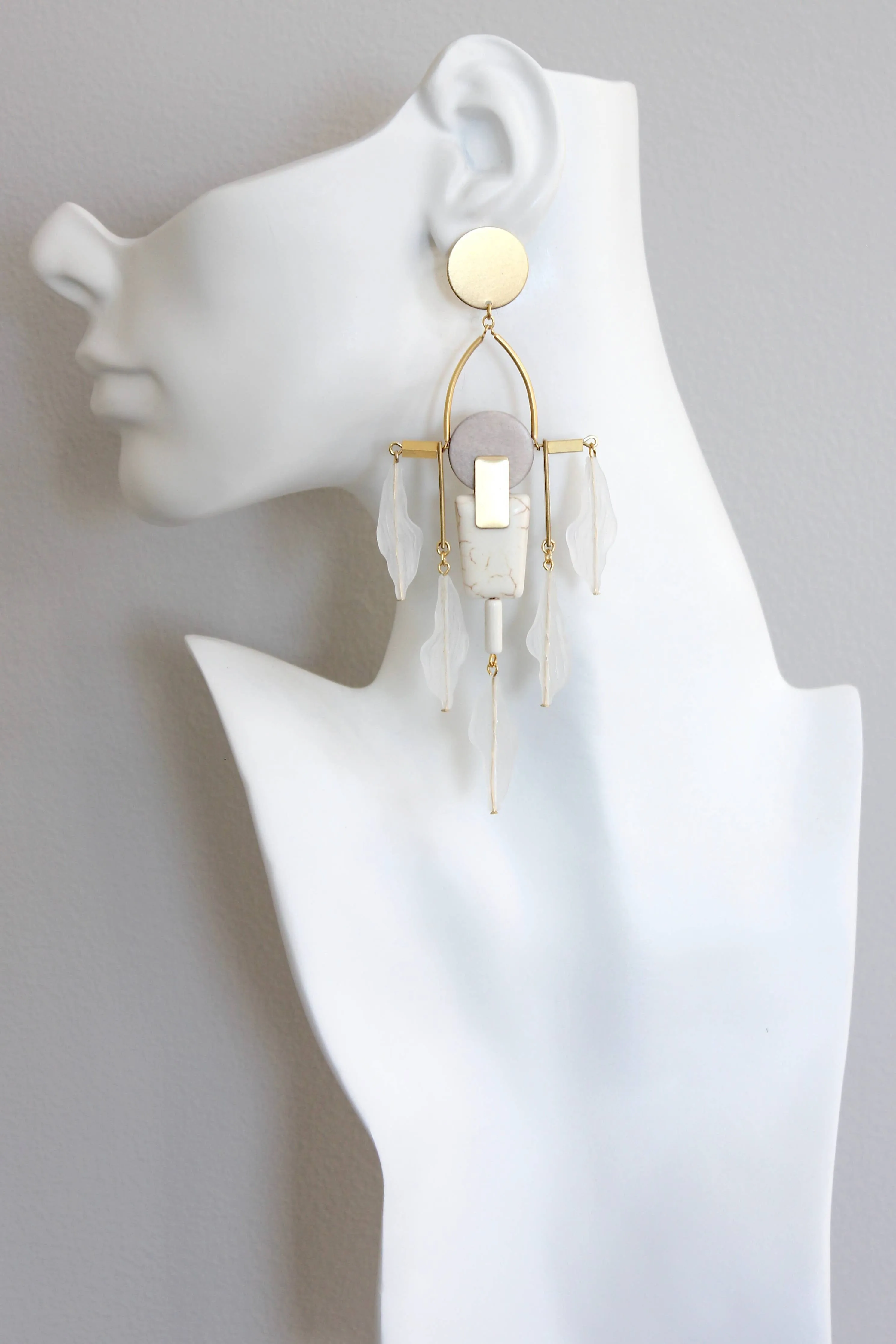 White and gray post earrings