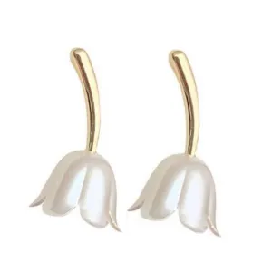 White Tulip Flower Gold Invisible Clip On Stud Earrings