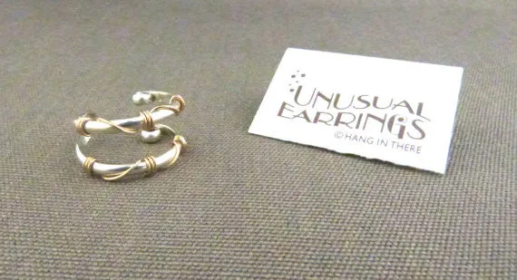 Yolo, Sterling Silver double earcuff with gold wrap