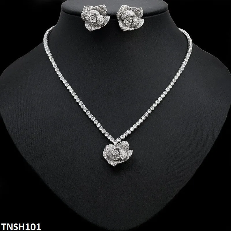 Zircon Square Flower Necklace Set