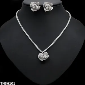 Zircon Square Flower Necklace Set