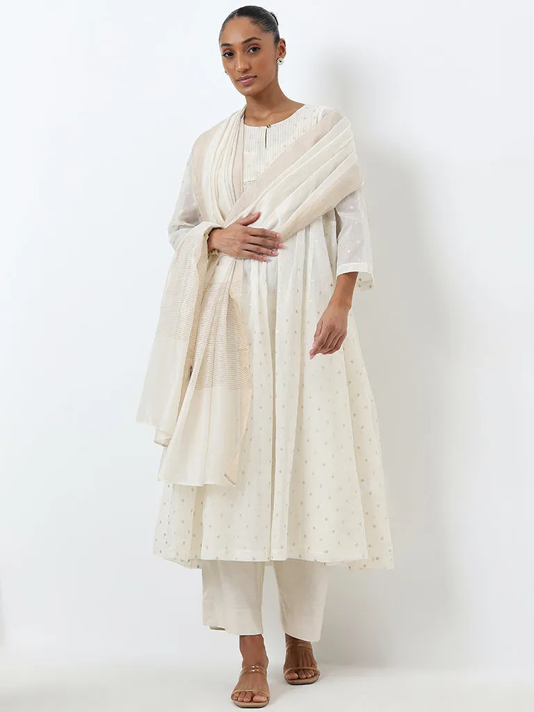 Zuba Off-White Stripe Printed Dupatta